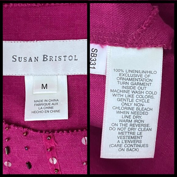 Vintage Y2K 100% Linen Magenta Beaded Susan Bristol Tank Top Medium Beachy Boho - Picture 8 of 9